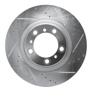 Porsche 911 Brake Rotor (1) - Left Rear - R1 Concepts - Drilled & Slotted - Silver - `07-`16